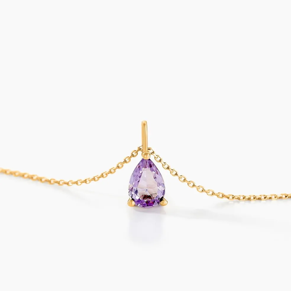Collier Goutte Or Jaune Amethyste