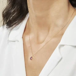 Collier Goutte Or Jaune Amethyste