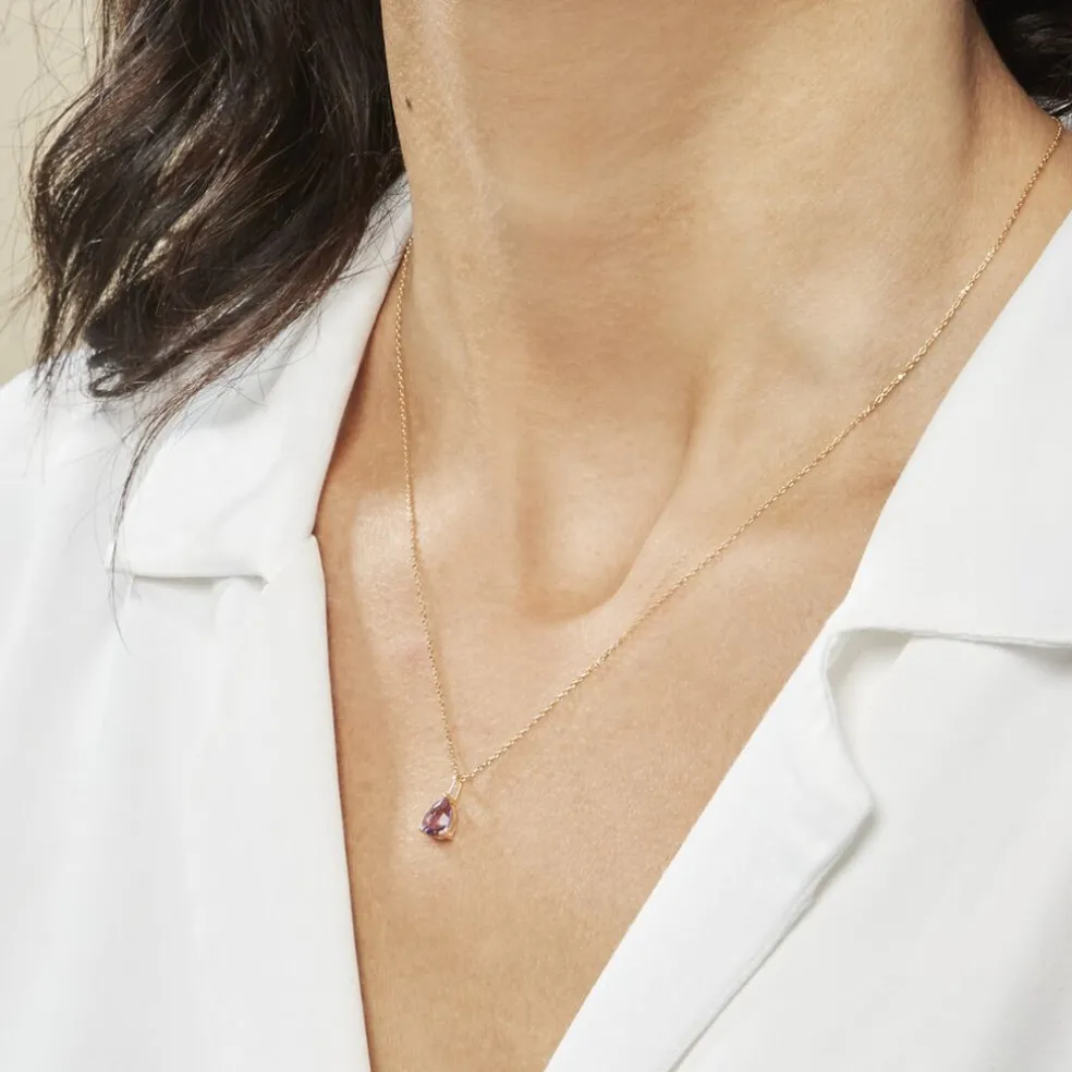 Collier Goutte Or Jaune Amethyste