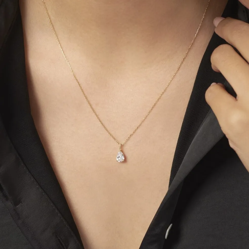 Collier Goutte Or Jaune Oxyde De Zirconium