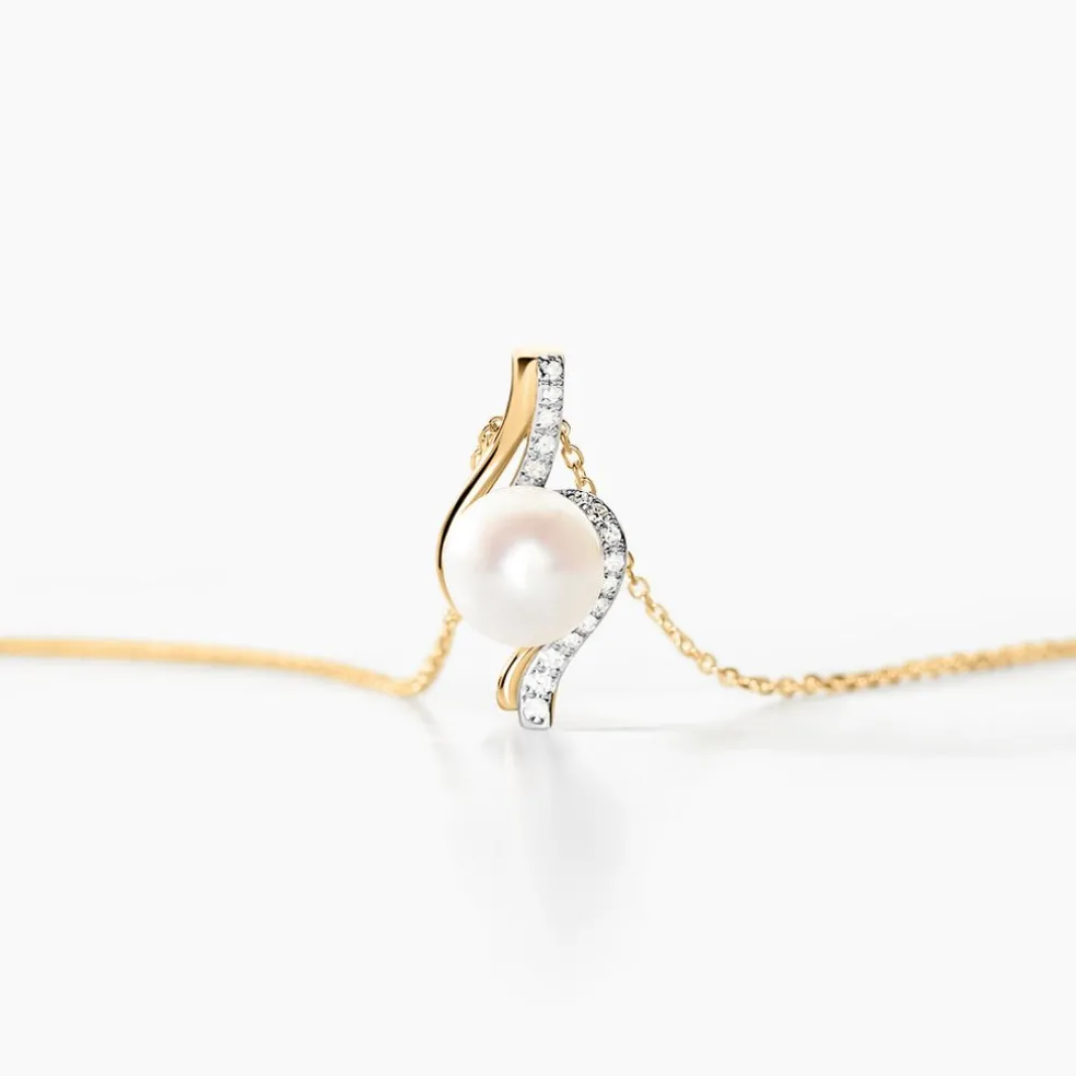 Collier Grazilla Or Bicolore Perle De Culture Et Diamant