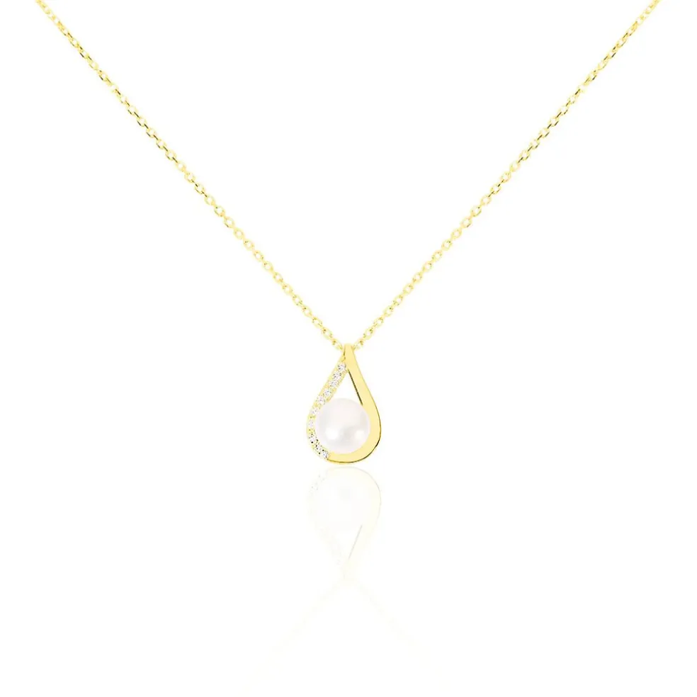 Collier Helin Or Jaune Perle De Culture Et Oxyde De Zirconium