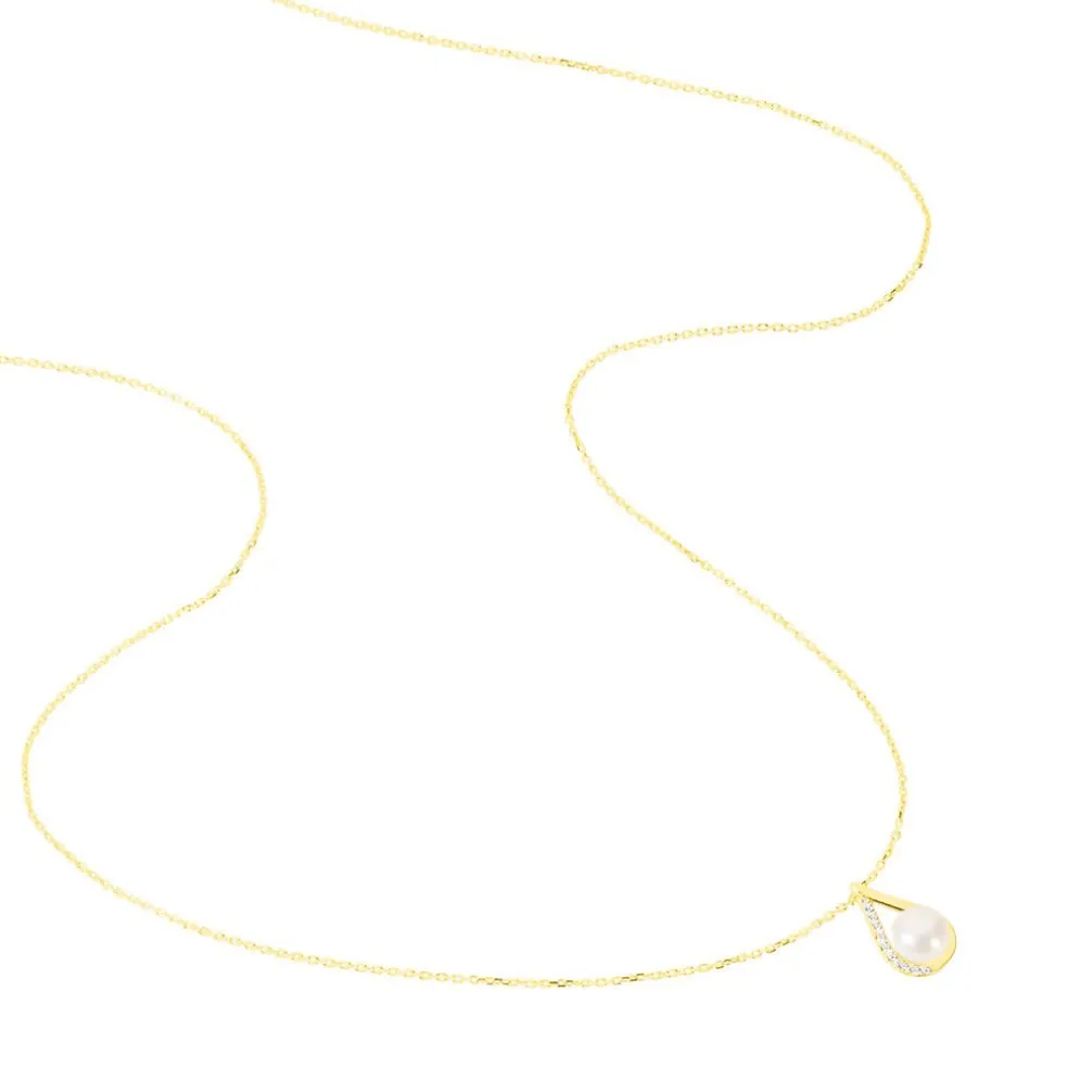 Collier Helin Or Jaune Perle De Culture Et Oxyde De Zirconium