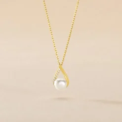 Collier Helin Or Jaune Perle De Culture Et Oxyde De Zirconium