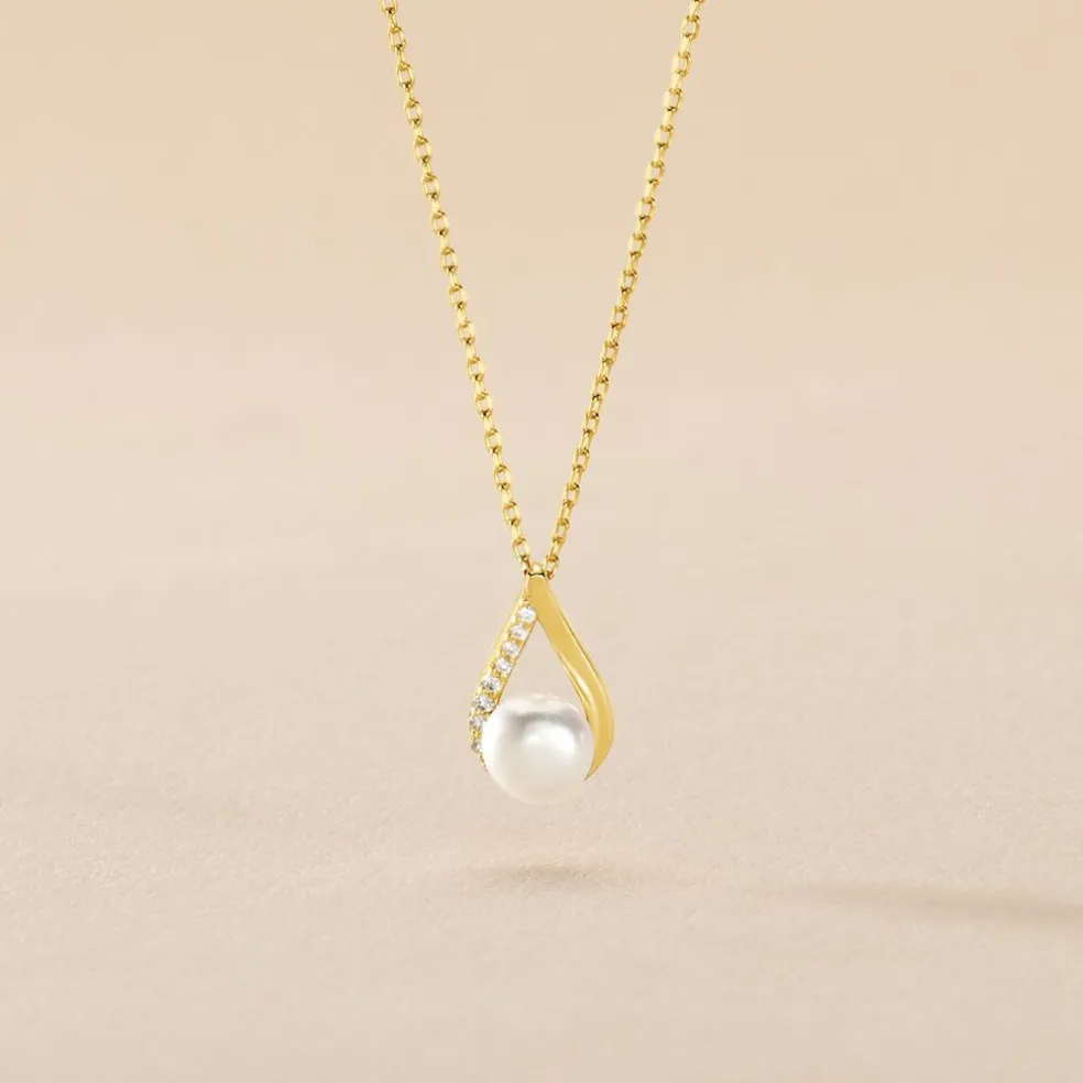 Collier Helin Or Jaune Perle De Culture Et Oxyde De Zirconium