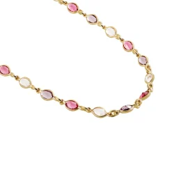 Collier Ilvaae Plaqué Or Pierre De Synthèse Rose