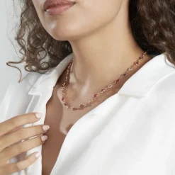 Collier Ilvaae Plaqué Or Pierre De Synthèse Rose
