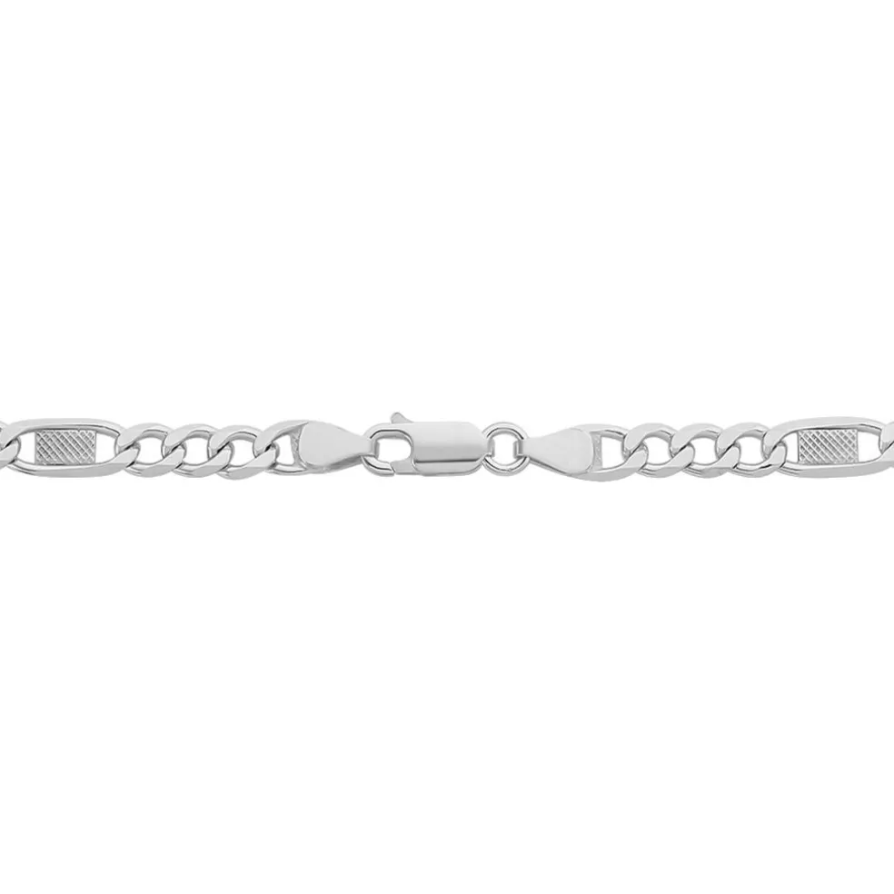 Collier Jeremi Maille Alternee 1/3 Et Plaquettes Argent Blanc