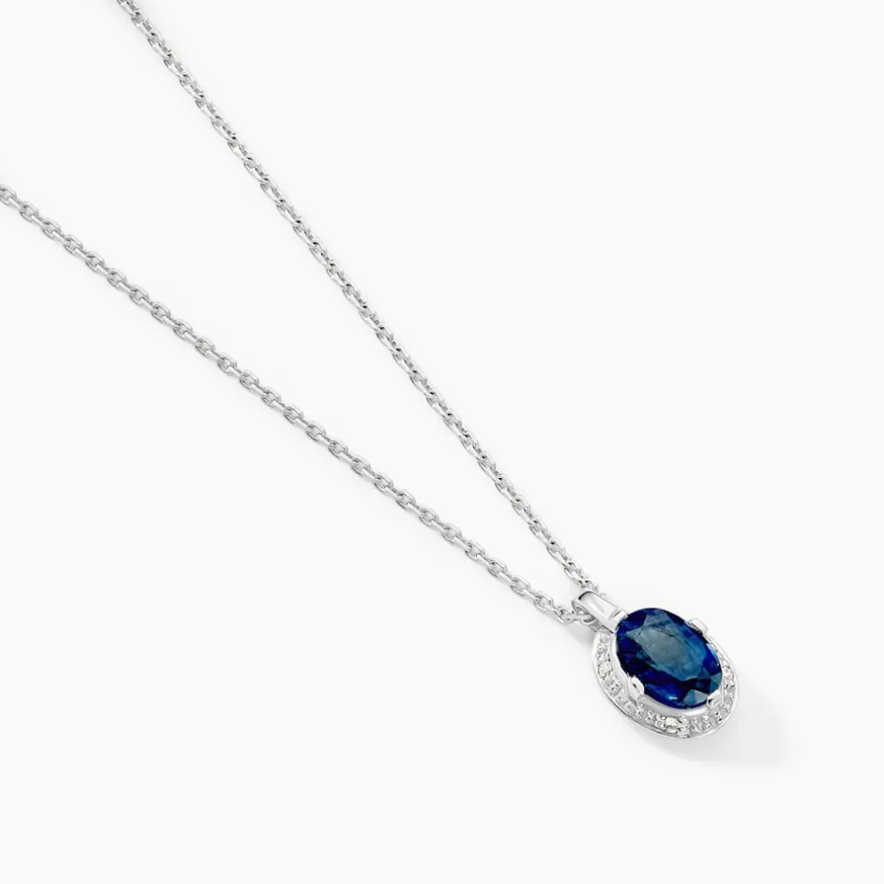 Collier Kriska Or Blanc Saphir Et Diamant