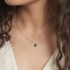 Collier Kriska Or Blanc Saphir Et Diamant