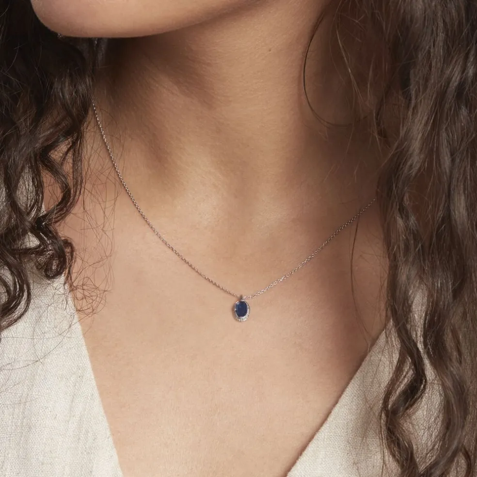 Collier Kriska Or Blanc Saphir Et Diamant