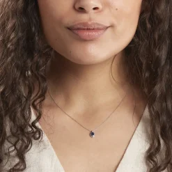 Collier Kriska Or Blanc Saphir Et Diamant