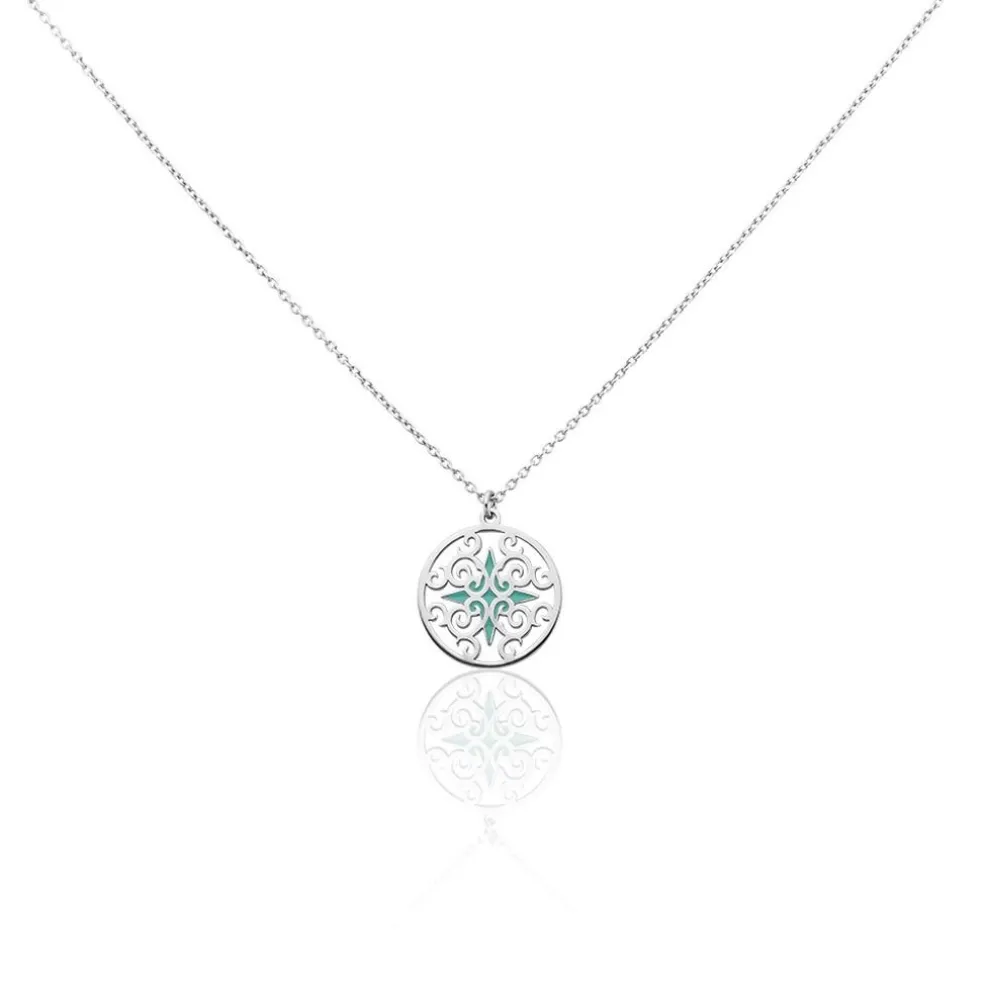Collier Krysia Argent Blanc Email Turquoise