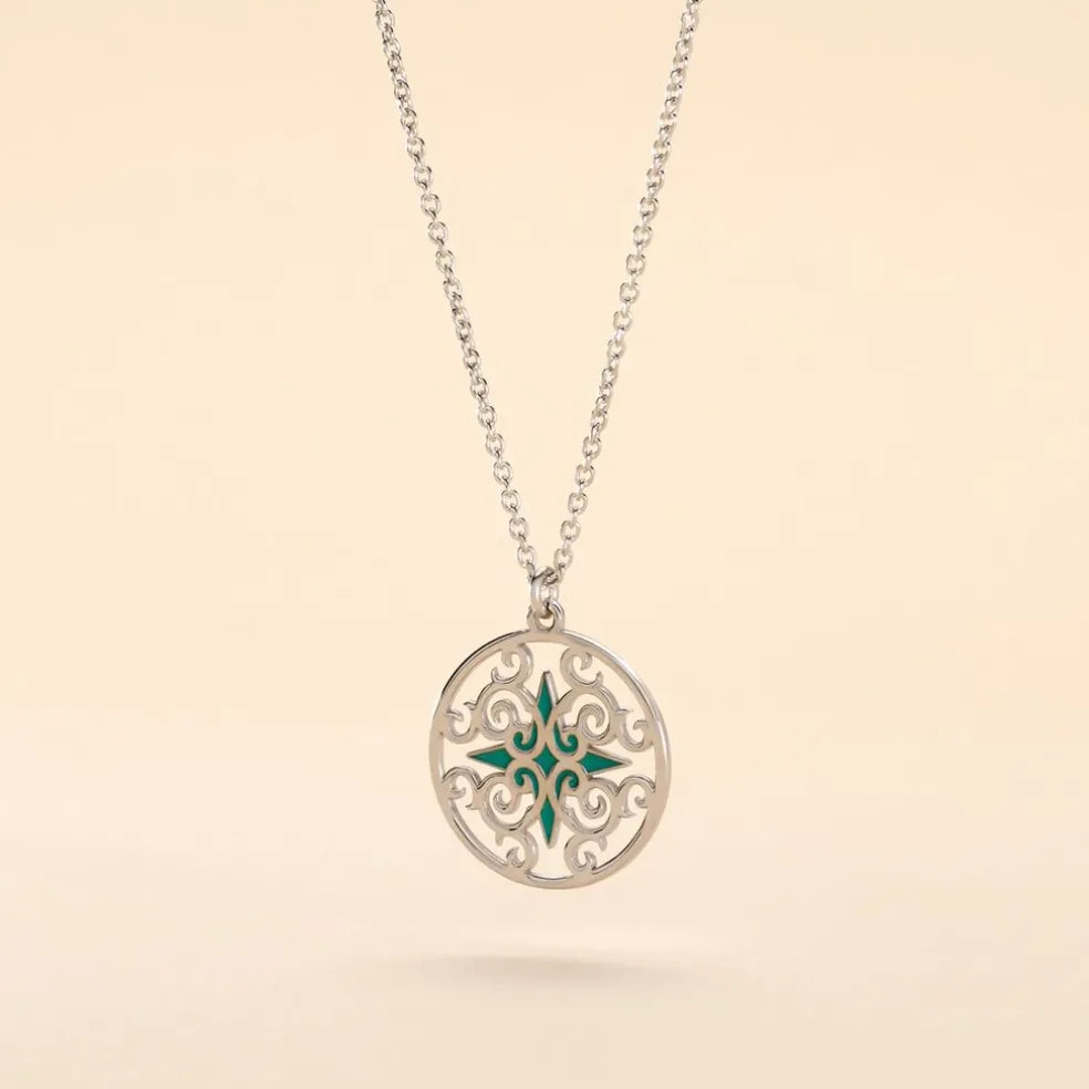 Collier Krysia Argent Blanc Email Turquoise