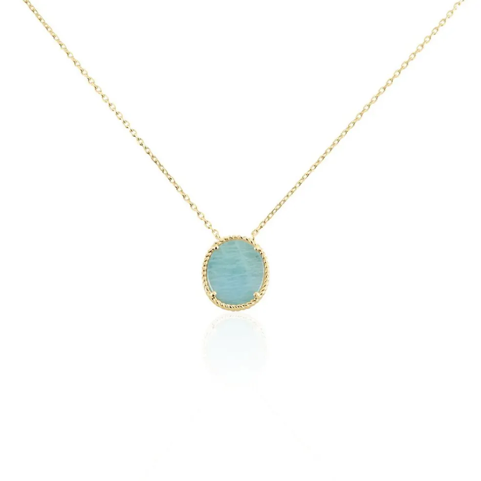 Collier Leeve Plaqué Or Jaune Amazonite