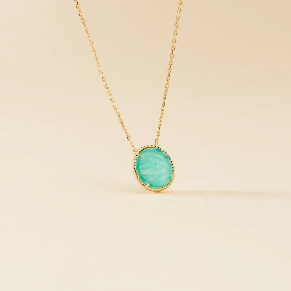Collier Leeve Plaqué Or Jaune Amazonite