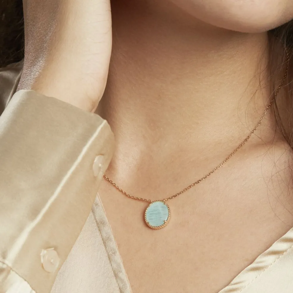 Collier Leeve Plaqué Or Jaune Amazonite