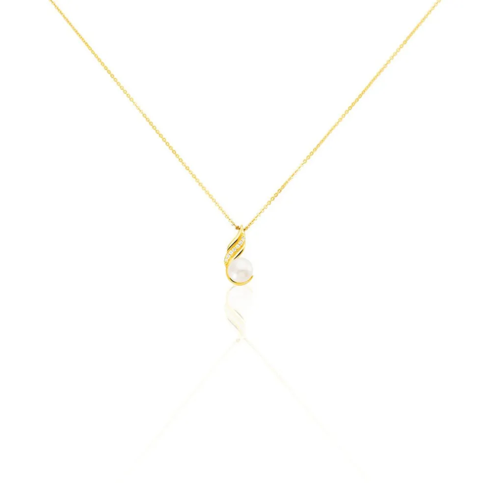 Collier Leta Or Jaune Perle De Culture Et Oxyde De Zirconium