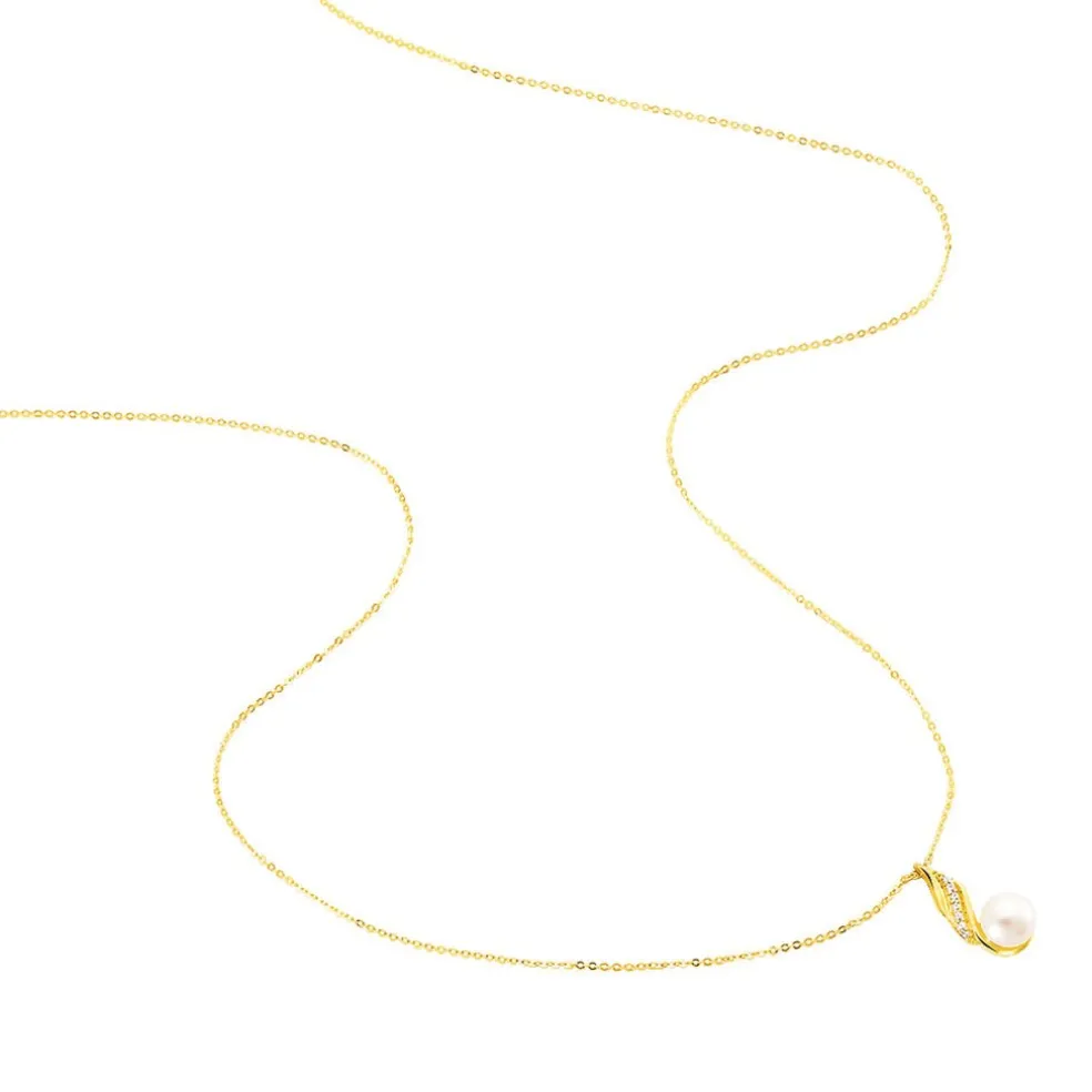 Collier Leta Or Jaune Perle De Culture Et Oxyde De Zirconium