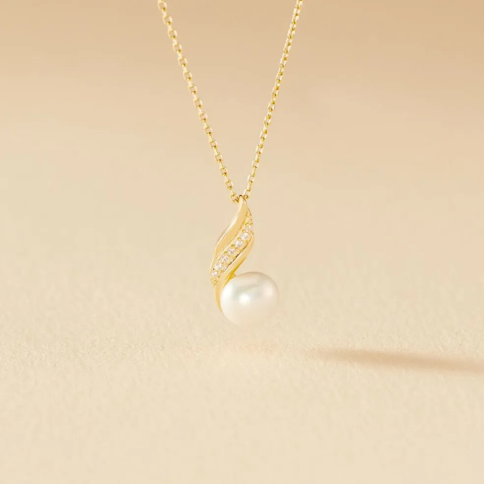 Collier Leta Or Jaune Perle De Culture Et Oxyde De Zirconium