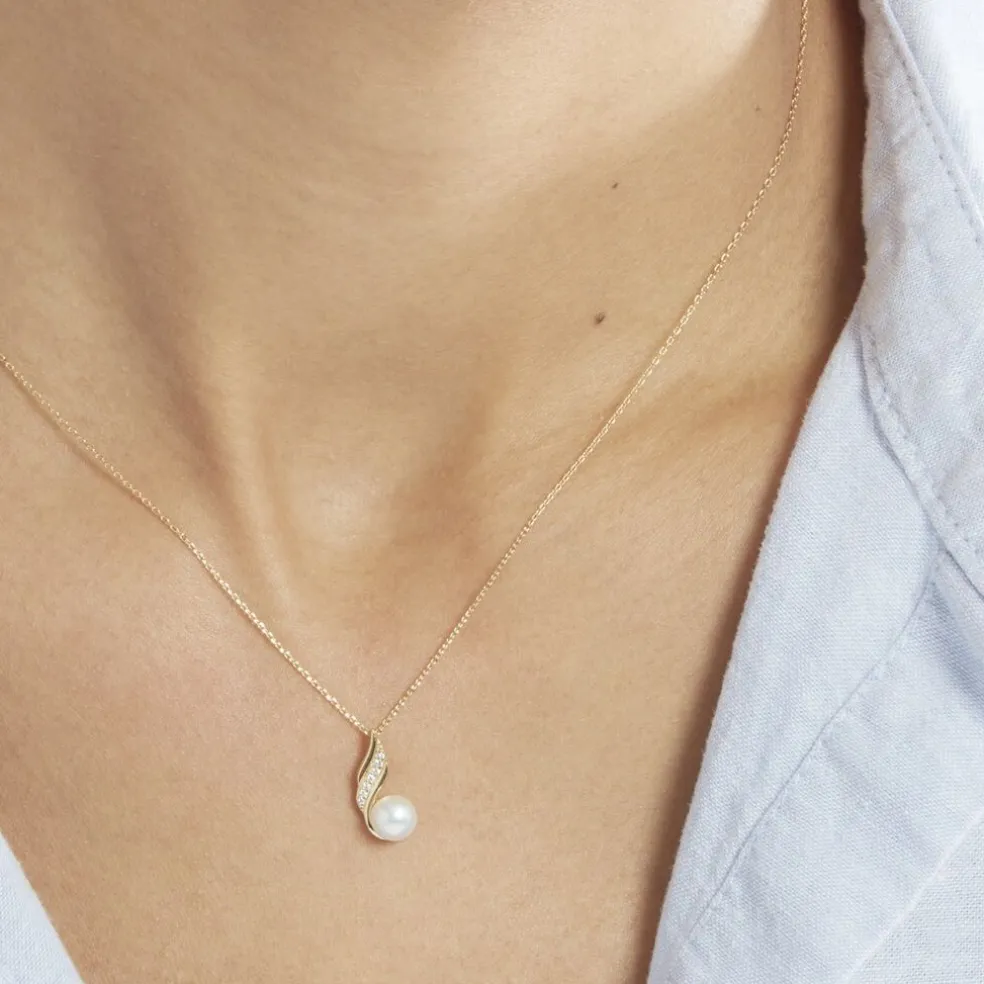 Collier Leta Or Jaune Perle De Culture Et Oxyde De Zirconium
