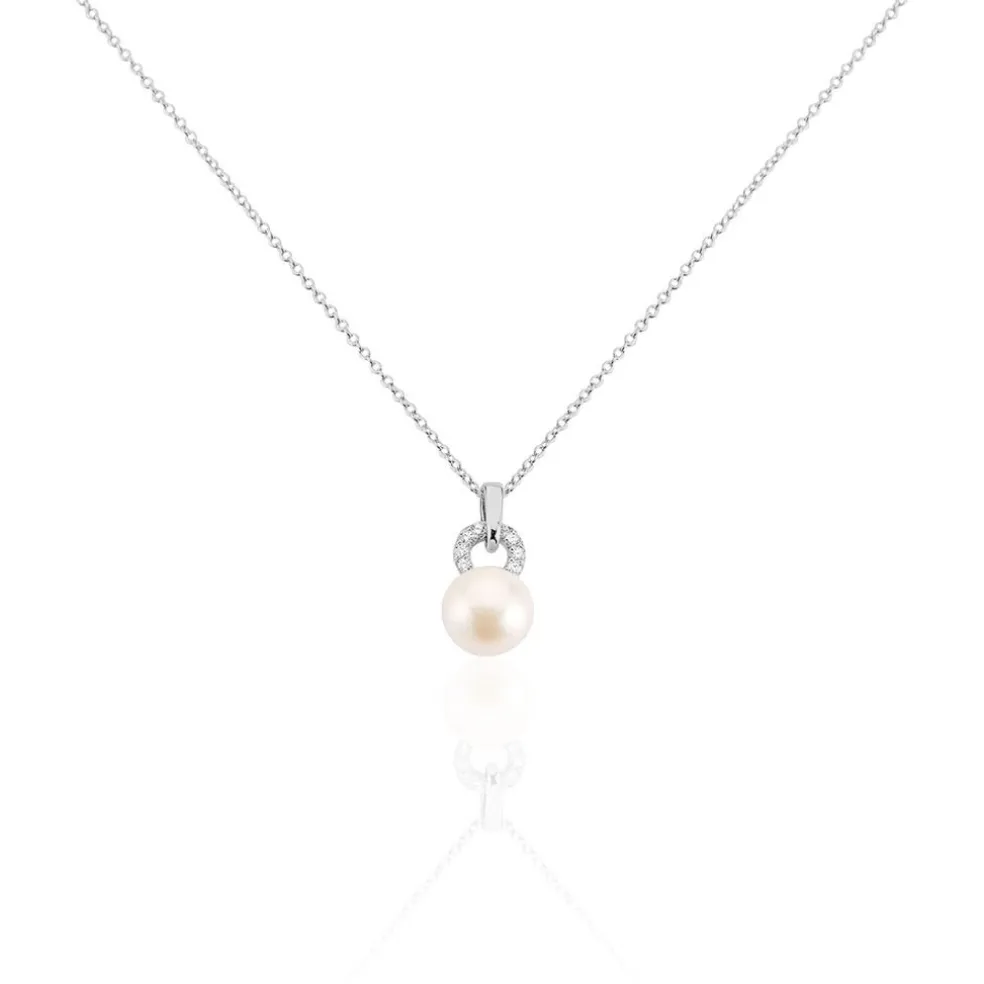 Collier Lilio Argent Blanc Perle De Culture Et Oxyde De Zirconium