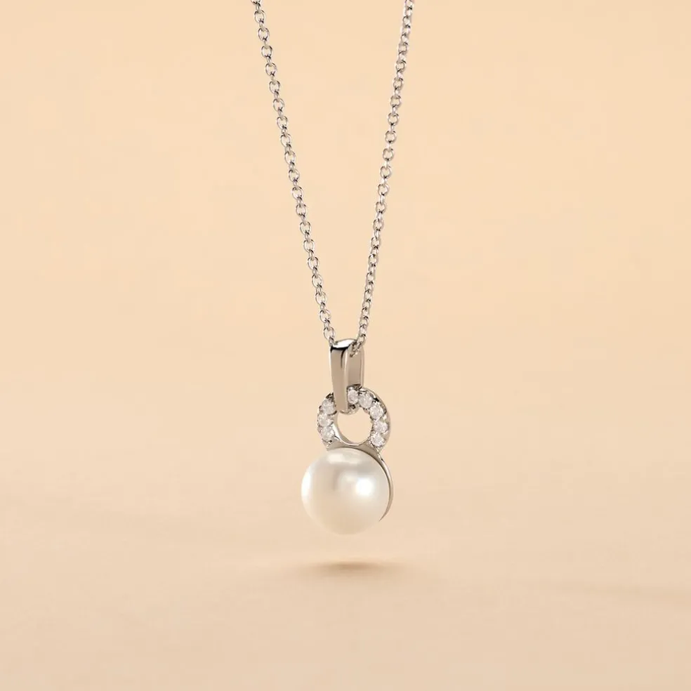 Collier Lilio Argent Blanc Perle De Culture Et Oxyde De Zirconium