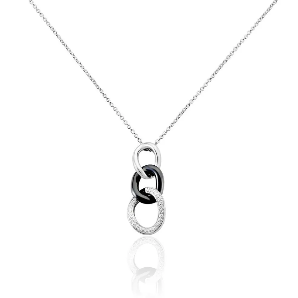 Collier Link Argent Blanc Céramique Et Oxyde De Zirconium