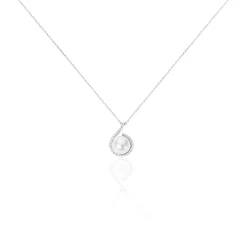 Collier Lucinda Or Blanc Perle De Culture Et Oxyde De Zirconium