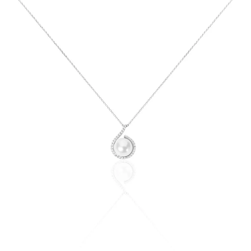Collier Lucinda Or Blanc Perle De Culture Et Oxyde De Zirconium