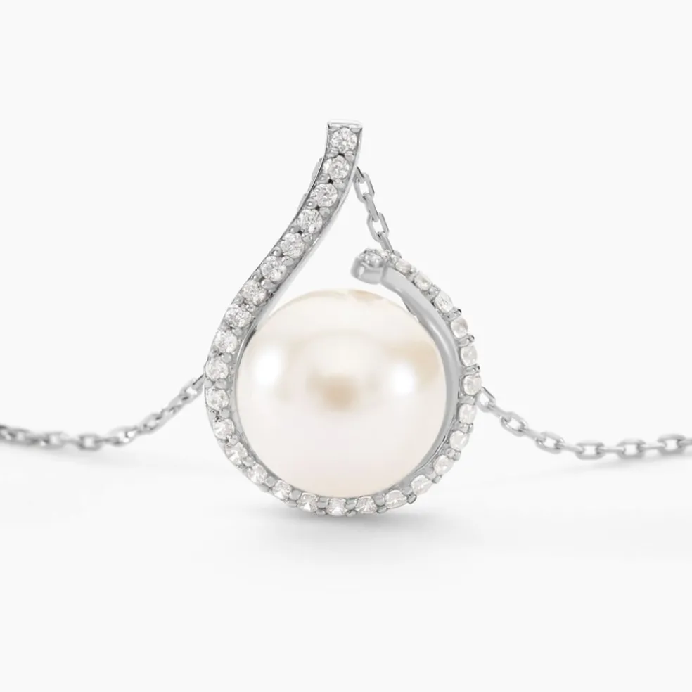 Collier Lucinda Or Blanc Perle De Culture Et Oxyde De Zirconium
