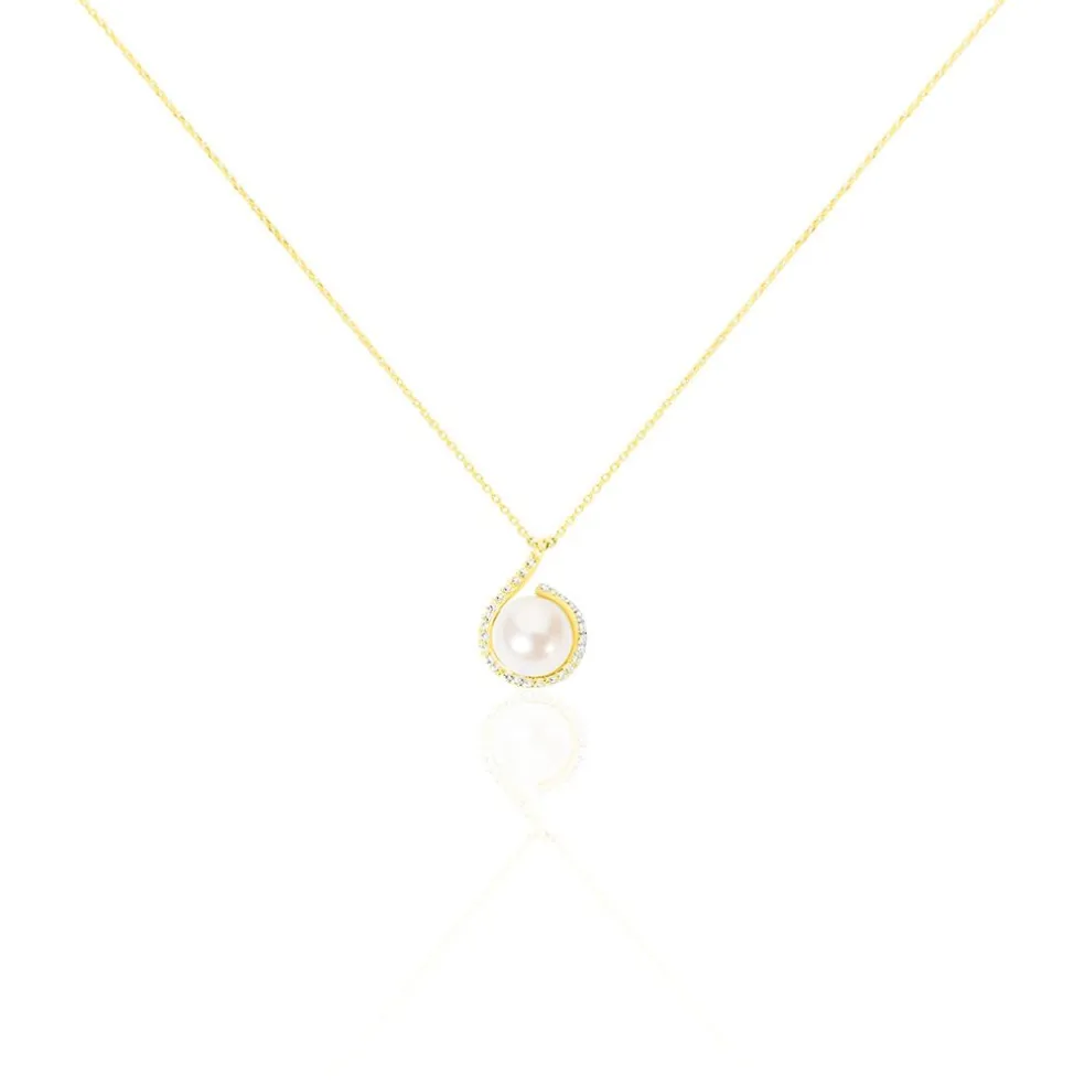Collier Lucinda Or Jaune Perle De Culture Et Oxyde De Zirconium