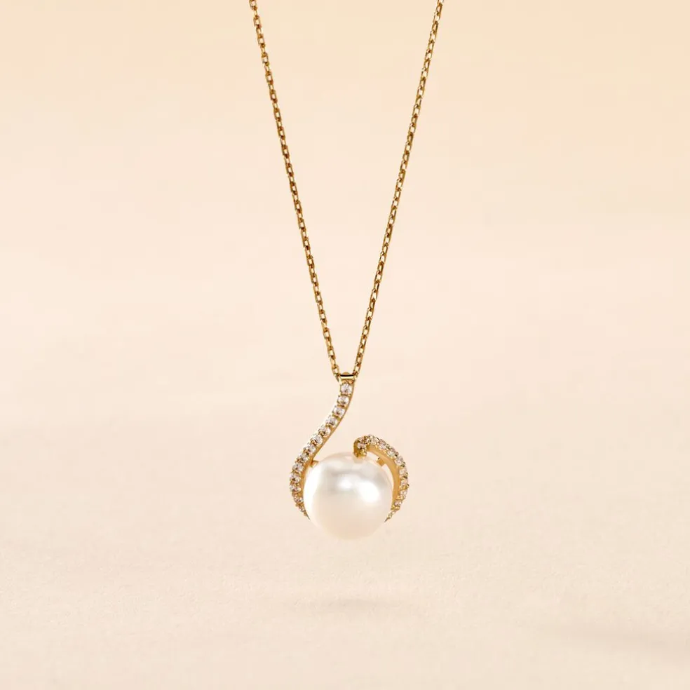 Collier Lucinda Or Jaune Perle De Culture Et Oxyde De Zirconium