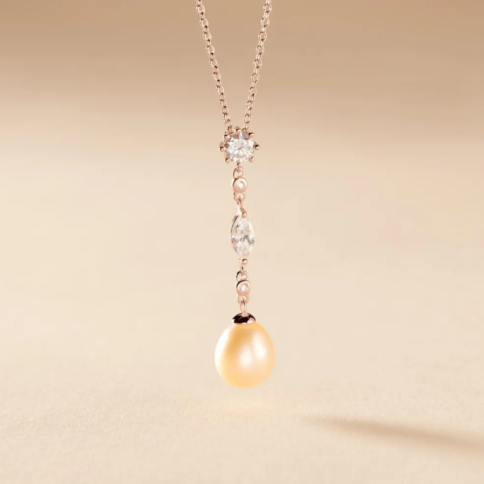 Collier Lynes Argent Rose Perle De Culture Et Oxyde De Zirconium