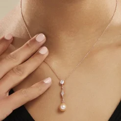 Collier Lynes Argent Rose Perle De Culture Et Oxyde De Zirconium