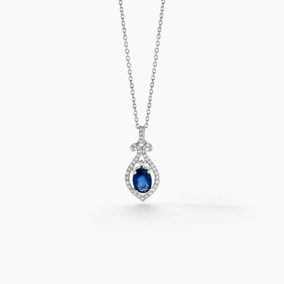 Collier Lys Or Blanc Saphir Et Diamant