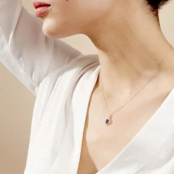 Collier Lys Or Blanc Saphir Et Diamant