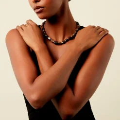 Collier Miky Acier Jaune Pierre De Synthese Agate