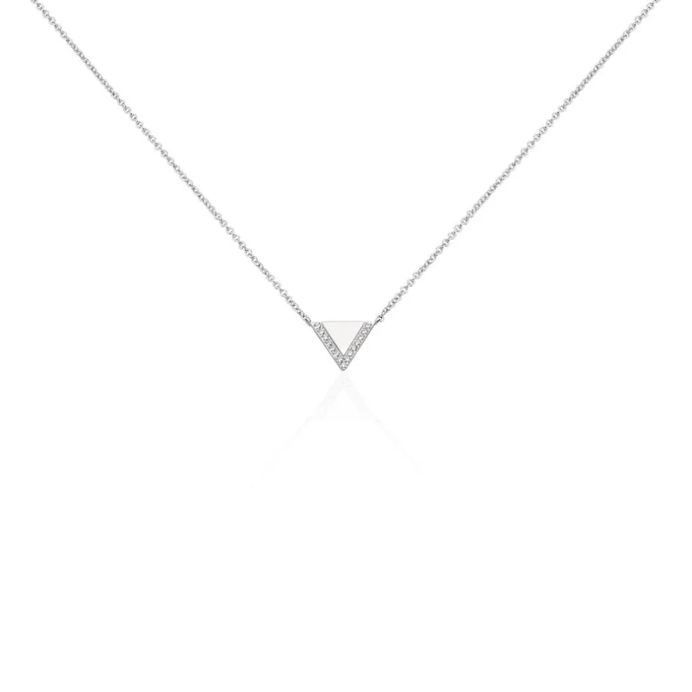 Collier Mori Argent Blanc Oxyde De Zirconium Et Nacre