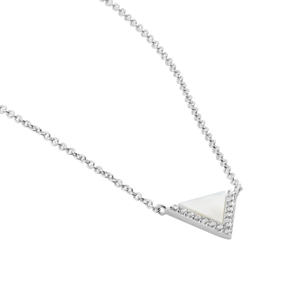 Collier Mori Argent Blanc Oxyde De Zirconium Et Nacre