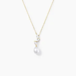 Collier Nacrée Or Jaune Perle De Culture Oxyde De Zirconium