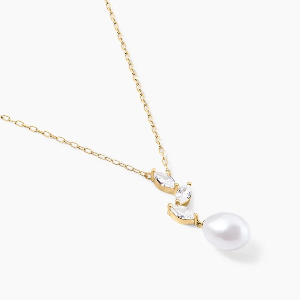 Collier Nacrée Or Jaune Perle De Culture Oxyde De Zirconium