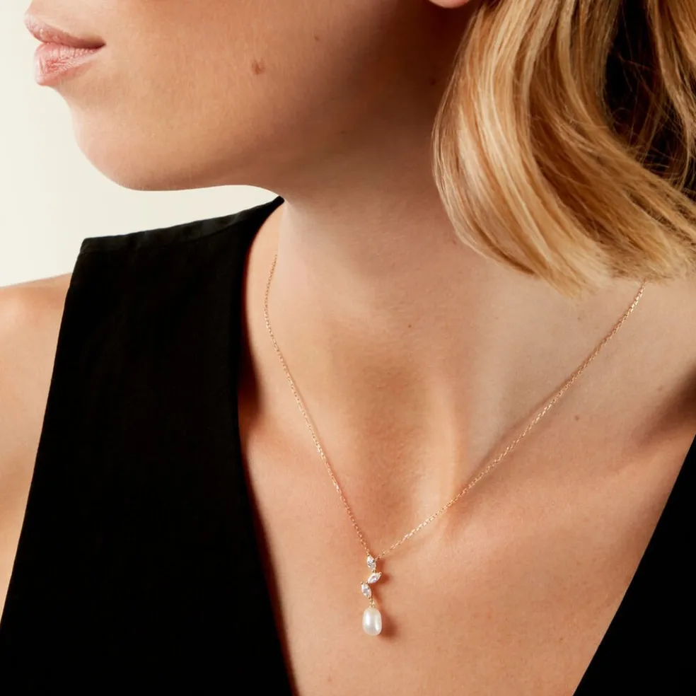 Collier Nacrée Or Jaune Perle De Culture Oxyde De Zirconium