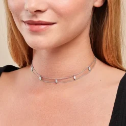 Collier Navette Argent Blanc Oxyde De Zirconium