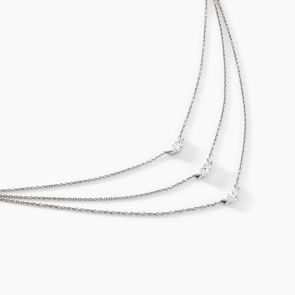 Collier Navette Argent Blanc Oxyde De Zirconium
