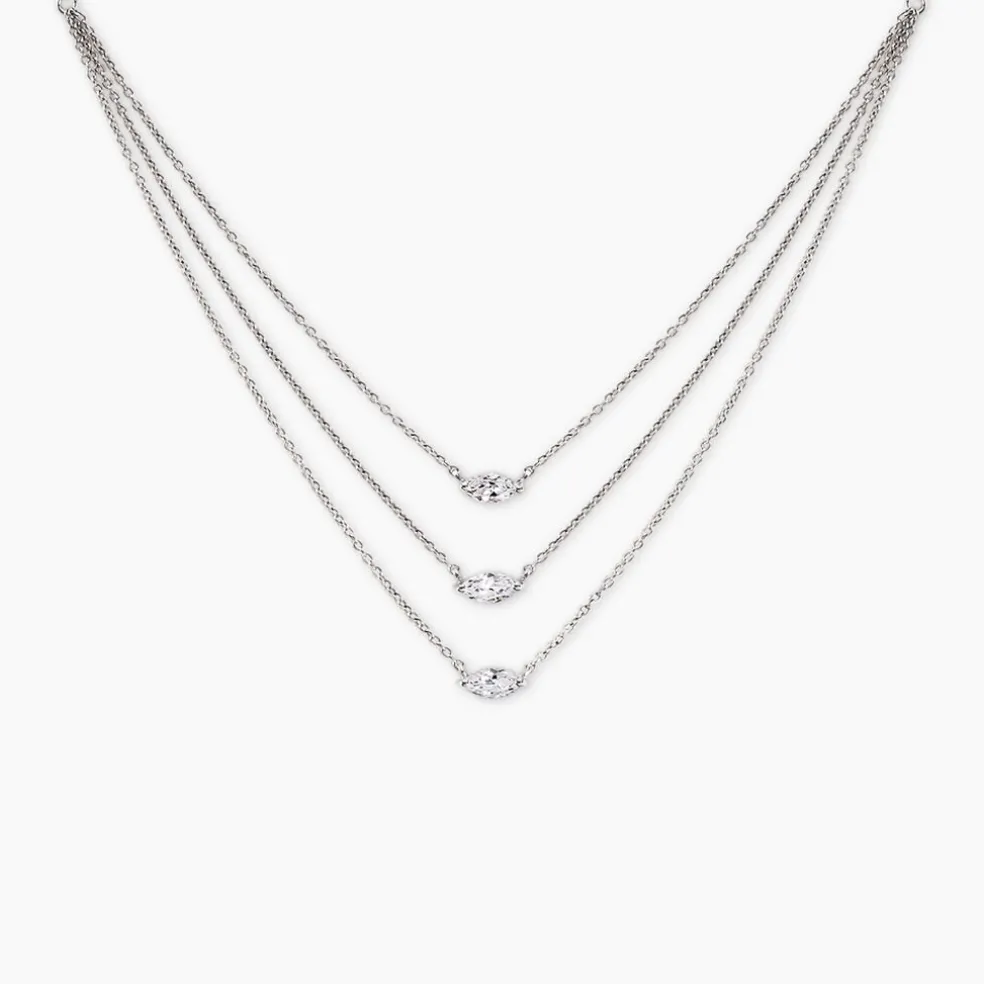 Collier Navette Argent Blanc Oxyde De Zirconium