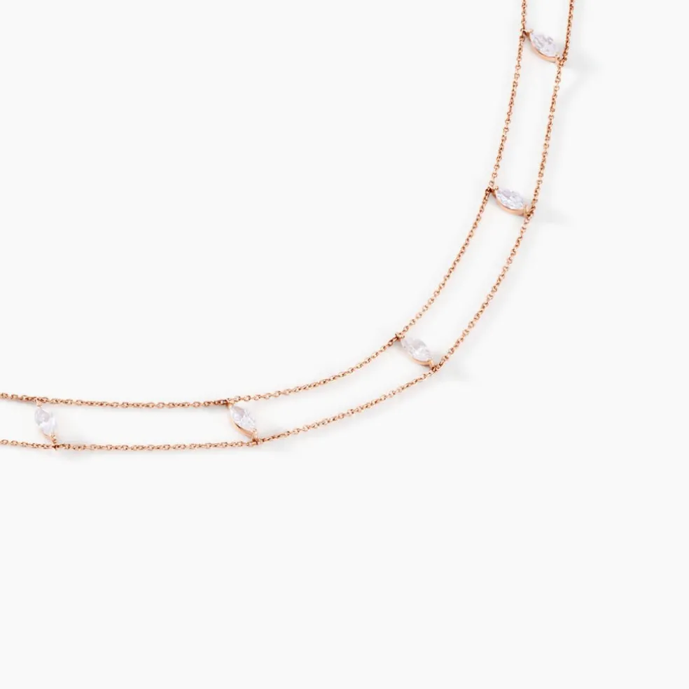 Collier Navette Argent Rose Oxyde De Zirconium