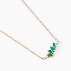 Collier Navette Or Jaune Emeraude Diamant