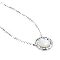Collier Nawala Argent Blanc Oxyde De Zirconium Et Nacre