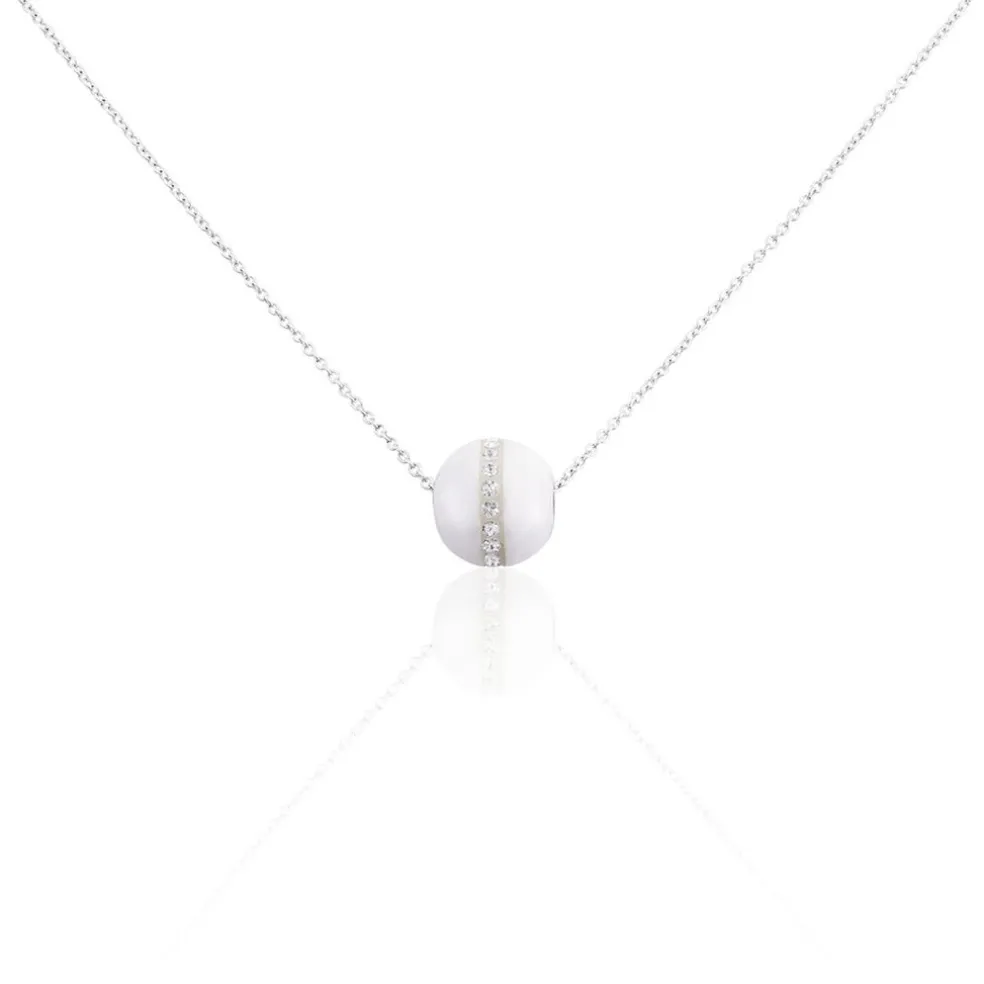 Collier Nina Cera Argent Blanc Strass Et Céramique